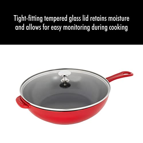 STAUB Cast Iron Pan with Lid 10-inch, 2.9 Quart Serves 2-3, Fry Pan, Cast Iron Skillet, Wok, Made in France, Cherry | The Storepaperoomates Retail Market - Fast Affordable Shopping