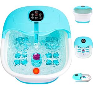 Foot Spa Massager with Heat Bubbles Remote Control, Foot Bath Spa with Temperature Control, Pedicure Foot Tube with Heat, Homestime Collapsible Foot Bath Bucket with Shiatsu Rollers Pumice Stone