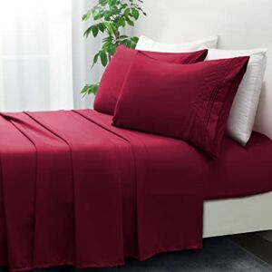 Entisn 4pcs Brushed Microfiber Sheet Full Size Sets, 1800 Thread Count Ultra-Soft Egyptian Quality Bed Sheets, Burgundy Luxury Bedding Sheets with 16″ Deep Pockets, Breathable & Cozy & Anti-Wrinkle