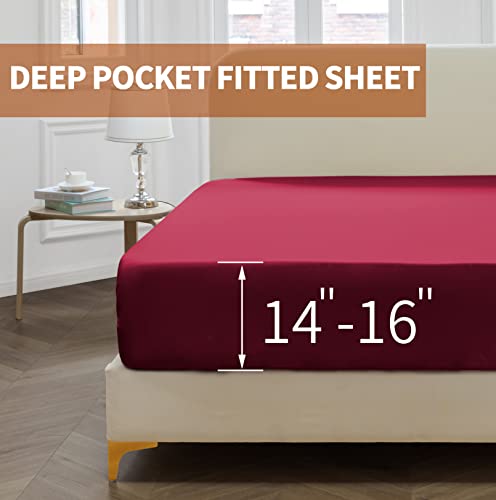 Entisn 4pcs Brushed Microfiber Sheet Full Size Sets, 1800 Thread Count Ultra-Soft Egyptian Quality Bed Sheets, Burgundy Luxury Bedding Sheets with 16″ Deep Pockets, Breathable & Cozy & Anti-Wrinkle | The Storepaperoomates Retail Market - Fast Affordable Shopping