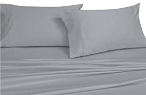 Royal’s Solid Gray 600 Thread Count 3pc Twin Extra Long Bed Sheet Set 100% Cotton, Sateen Solid, Deep Pocket