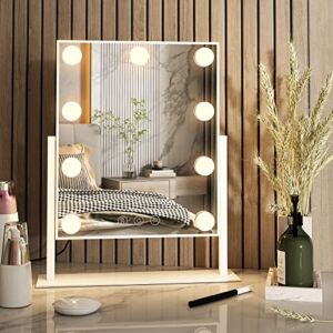 Hollywood Vanity Mirror with Light,Tabletop Makeup Mirror with 9 LED Lights Smart Touch Control 3 Colors Light 360°Rotation
