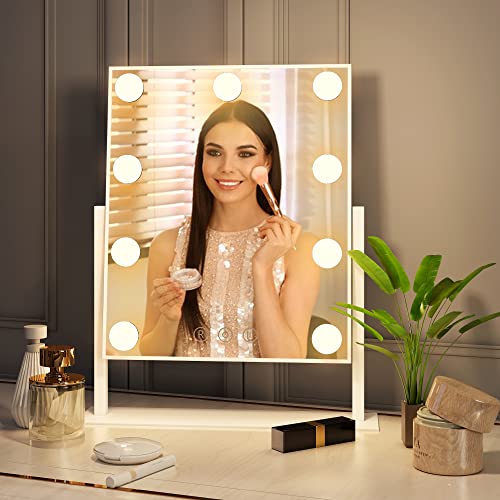 Hollywood Vanity Mirror with Light,Tabletop Makeup Mirror with 9 LED Lights Smart Touch Control 3 Colors Light 360°Rotation | The Storepaperoomates Retail Market - Fast Affordable Shopping