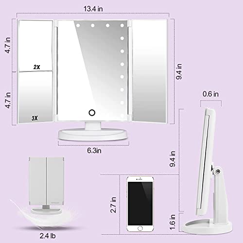 Makeup Mirror Vanity Mirror with Lights, Lighted Makeup Mirror with 1X 2X 3X 10X Magnifying, Touch Control Design, Dual Power Supply, Portable LED Makeup Mirror, Women Gift (White+10X) | The Storepaperoomates Retail Market - Fast Affordable Shopping