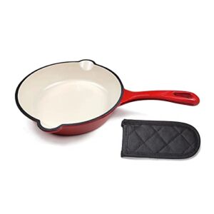 HAWOK 8 inch Enameled Cast Iron Skillet Round Fry Pan Red