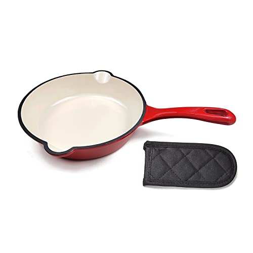 HAWOK 8 inch Enameled Cast Iron Skillet Round Fry Pan Red | The Storepaperoomates Retail Market - Fast Affordable Shopping
