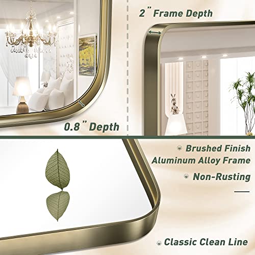 TokeShimi Gold Bathroom Mirror for Wall 40 x 30 Inch Brushed Brass Metal Rounded Corner Rectangle Wall Mirror in Aluminum Alloy Metal Frame Deep Set Design Hangs Horizontal Or Vertical Farmhouse | The Storepaperoomates Retail Market - Fast Affordable Shopping