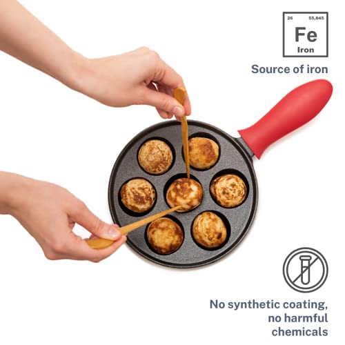 Cast Iron Aebleskiver Pan for Authentic Danish Stuffed Pancakes – Complete with Bamboo Skewers, Silicone Handle and Oven Mitt – by KUHA | The Storepaperoomates Retail Market - Fast Affordable Shopping