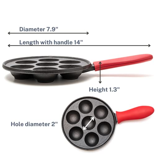 Cast Iron Aebleskiver Pan for Authentic Danish Stuffed Pancakes – Complete with Bamboo Skewers, Silicone Handle and Oven Mitt – by KUHA | The Storepaperoomates Retail Market - Fast Affordable Shopping