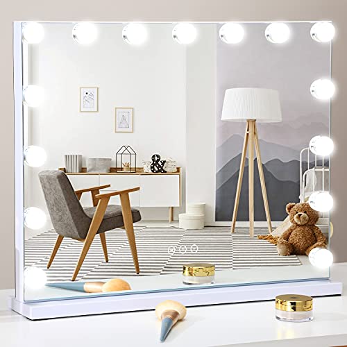 Nusvan Vanity Mirror with Lights Lighted Makeup Mirror with 15 Dimmable LED Bulbs,3 Color Lighting Modes,USB Charging Port Touch Control,Sturdy Metal Frame Design 24×18 Inch,White | The Storepaperoomates Retail Market - Fast Affordable Shopping