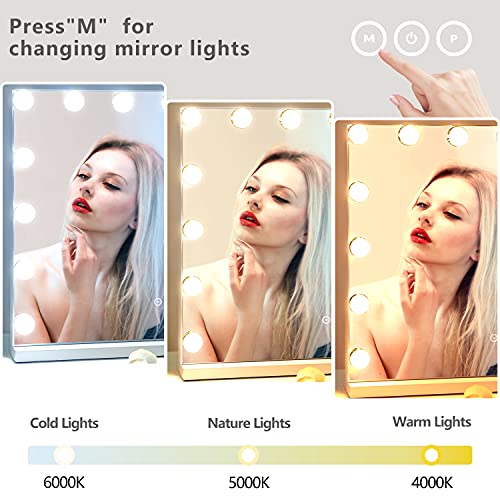 Nusvan Vanity Mirror with Lights Lighted Makeup Mirror with 15 Dimmable LED Bulbs,3 Color Lighting Modes,USB Charging Port Touch Control,Sturdy Metal Frame Design 24×18 Inch,White | The Storepaperoomates Retail Market - Fast Affordable Shopping