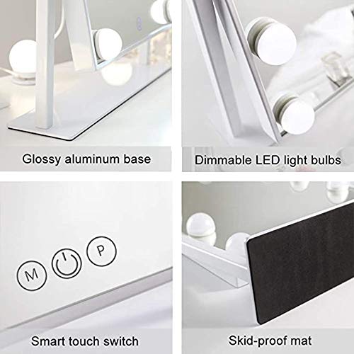 Kotdning Vanity Mirror with Lights,Lighted Vanity Mirror with 9 Dimmable Bulbs for Dressing Room & Bedroom,3 Color Lighting,Modes Detachable 10x Magnification 360°Ratation(White) | The Storepaperoomates Retail Market - Fast Affordable Shopping