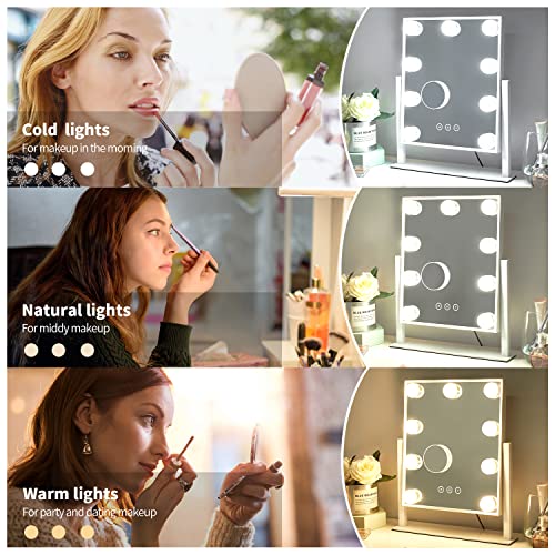 Kotdning Vanity Mirror with Lights,Lighted Vanity Mirror with 9 Dimmable Bulbs for Dressing Room & Bedroom,3 Color Lighting,Modes Detachable 10x Magnification 360°Ratation(White) | The Storepaperoomates Retail Market - Fast Affordable Shopping