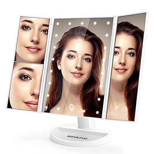 Makeup Mirror with Lights,21 LED Vanity Mirror with 1x 2X 3X Magnification,Trifold Mirror with Touch Screen, Adjustable Brightness & Stand, Dual Power Supply Mode | The Storepaperoomates Retail Market - Fast Affordable Shopping
