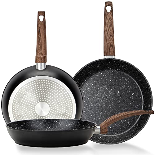 Vkoocy Non Stick Frying Pan Skillet Set, 8″ 9.5″ 11″ Egg Pan Omelet Pans, Stone Cookware Set Chef’s Pan, Black Induction Kitchen Pan Set, PFOA Free | The Storepaperoomates Retail Market - Fast Affordable Shopping
