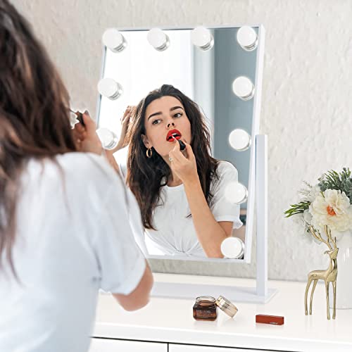 Hansong Vanity Mirror with Lights Makeup Mirror with Lights 12 Dimmable Bulbs Hollywood Lighted Makeup Mirror Detachable 10x Magnification 3 Color Lighting Modes | The Storepaperoomates Retail Market - Fast Affordable Shopping