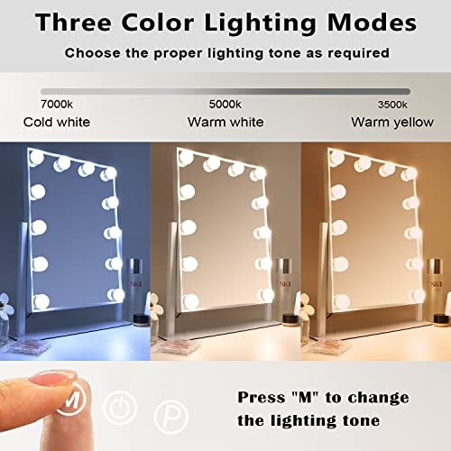 Hansong Vanity Mirror with Lights Makeup Mirror with Lights 12 Dimmable Bulbs Hollywood Lighted Makeup Mirror Detachable 10x Magnification 3 Color Lighting Modes | The Storepaperoomates Retail Market - Fast Affordable Shopping