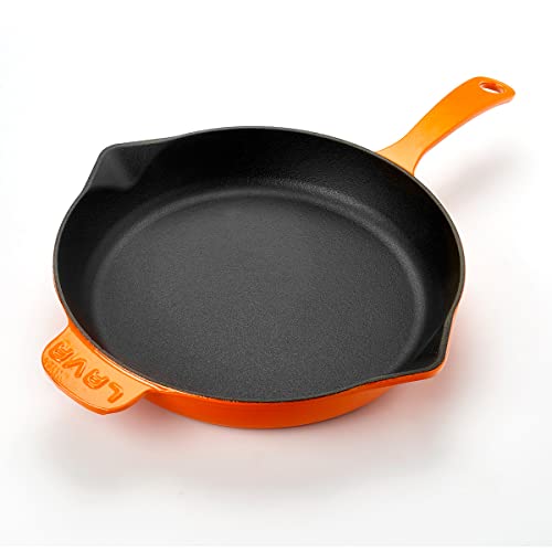 Lava Enameled Cast Iron Skillet 11 inch-Spring Series with Pour Spouts (Orange) | The Storepaperoomates Retail Market - Fast Affordable Shopping
