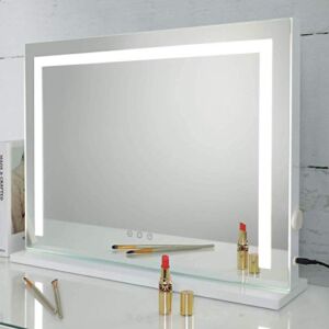 SHOWTIMEZ Vanity Mirror with Lights, Tabletop Wall-Mounted Makeup Mirror with Dimmable 3 Modes LED Backlit Light Strip,Touch Screen Control Cosmetic Mirror with USB Outlet, 22.8″ W x 17.5″ H