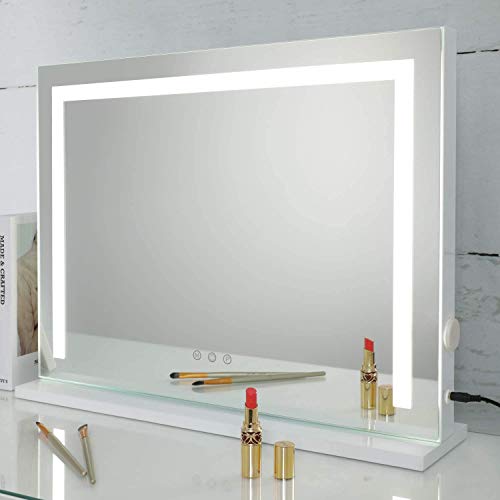 SHOWTIMEZ Vanity Mirror with Lights, Tabletop Wall-Mounted Makeup Mirror with Dimmable 3 Modes LED Backlit Light Strip,Touch Screen Control Cosmetic Mirror with USB Outlet, 22.8″ W x 17.5″ H | The Storepaperoomates Retail Market - Fast Affordable Shopping