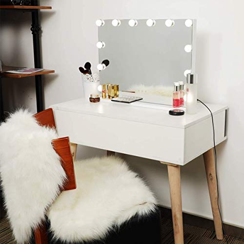 Hollywood Vanity Mirror with Lights, AMST Lighted Makeup Mirror with 12pcs Dimmable Bulbs, Tabletop or Wall Mounted Mirror, 3 Color Lighting Modes, USB Port, Smart Touch Control, L22.83 X H17.5 Inch | The Storepaperoomates Retail Market - Fast Affordable Shopping