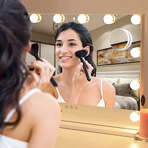 Hollywood Vanity Mirror with Lights, AMST Lighted Makeup Mirror with 12pcs Dimmable Bulbs, Tabletop or Wall Mounted Mirror, 3 Color Lighting Modes, USB Port, Smart Touch Control, L22.83 X H17.5 Inch | The Storepaperoomates Retail Market - Fast Affordable Shopping