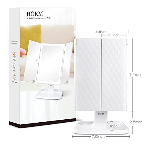 Makeup Mirror Vanity Mirror with Lights – 3 Color Lighting Modes 72 LED Trifold Mirror, 1x/2x/3x Magnification, Touch Control Design, Portable High Definition Cosmetic Lighted Up Mirror | The Storepaperoomates Retail Market - Fast Affordable Shopping