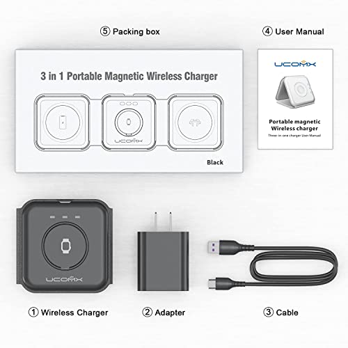 UCOMX Nano 3 in 1 Wireless Charger,Magnetic Foldable 3 in 1 Charging Station,Fast Wireless Charging Pad,Compatible with iPhone 14/Pro/Max/Plus/13/12 Series,AirPods 3/2/Pro,iWatch(Adapter Included) | The Storepaperoomates Retail Market - Fast Affordable Shopping