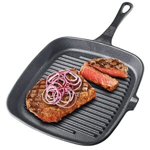 B.C. FIND FOOD Cast Iron Grill Pan Non Stick 9 inch Diameter Suare Skillet B.C. Fine Food iron Frying Pan and Pots For Grilling Bacon Steak Meats Best Gift For Her Christmas Gifts