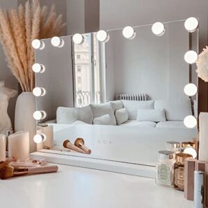Kottova Vanity Mirror with Lights,Makeup Mirror with Lights, Hollywood Lighted Mirror with 15 Dimmable LED Bulbs,3 Colors Modes,Touch Control,DUSB Charging Port,Metal Frame,White