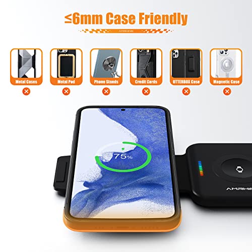 AMRHINO 3 in 1 Foldable Samsung Wireless Charger for Galaxy Watch 5/5Pro/4/3/Active2/Gear4, 15W Charging Station for S22/S21/Note20, Travel Charging Pad for Galaxy Buds/+/Pro/Pro2/Live/2 with Adapter | The Storepaperoomates Retail Market - Fast Affordable Shopping