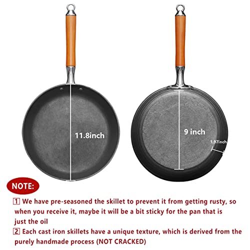 Cast Iron Skillets Lightweight Frying Pans with Detachable Wooden Handle, Nonstick Pan for Cooking, Stovetop, Induction, 11.8 Inch | The Storepaperoomates Retail Market - Fast Affordable Shopping
