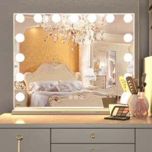Manocorro Vanity Mirror with Lights Hollywood Makeup Mirror, Large Vanity Lighted Mirror with 15 LED Bulbs, Hollywood Mirror with 3 Color Modes for Bedroom, Tabletop or Wall-Mounted, 23×18 Inch