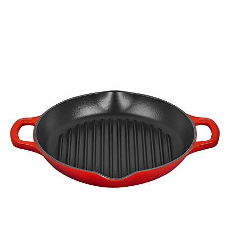 Enameled Deep Round Grill Cast Iron Griddle Pan with Glass Lid 10 Inch Non-Stick Round Frying Pan Cast Iron Skillet with Double Loop Handles + Lid Safe for Oven, Induction, and all Cooking tops, Red | The Storepaperoomates Retail Market - Fast Affordable Shopping
