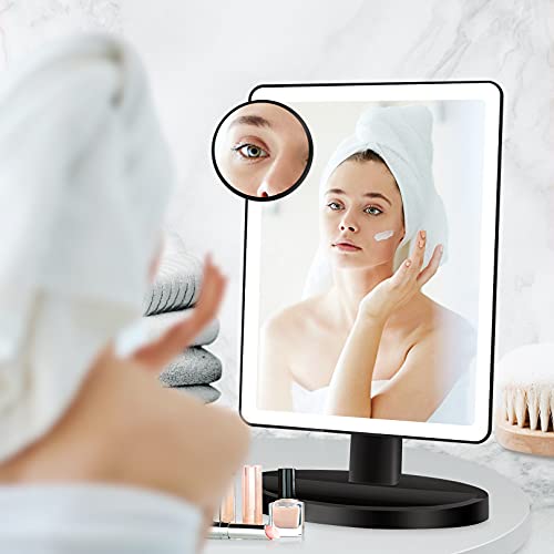 Large Lighted Vanity Makeup Mirror (X-Large Model)- 3 Color Lighting Modes Light Up Mirror with 88 LED, 360° Rotation Touch Screen and 10X Magnification Tabletop Cosmetic Make Up Mirror (Black) | The Storepaperoomates Retail Market - Fast Affordable Shopping
