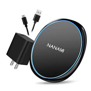 NANAMI Fast Wireless Charger, 7.5W Qi Certified Charging Pad with QC3.0 Adapter USB Charger for iPhone 14/13/13 pro/12/11/XS Max/XR/X/8 Plus/Airpods 2,10W Compatible Samsung S21 S20 S10 S9/Note 20