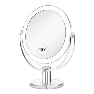 CLSEVXY Vanity Mirror Makeup Mirror with Stand, 1X/15X Magnification Double Sided 360 Degree Swivel Magnifying Mirror, 6.25 Inch Portable Table Desk Counter top Mirror Bathroom Shaving Make Up Mirror