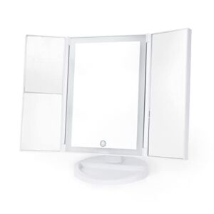 Beautyworks Lighted Makeup Mirror with Lights and Magnification – 10X/5X/1X – LED Vanity Mirror, Portable Travel Mirror, Light up Mirror Makeup Desk, Two Power Supply, Girls (White)