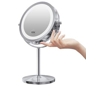 Gospire LED Makeup Mirror 1x/10x Magnifying with Touch Screen Adjustable LED Light, 7″ Lighted Vanity Swivel Mirror Double Sided Cosmetic Mirror (Silver-Dimmable Switch)