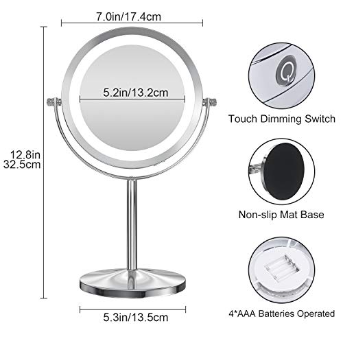 Gospire LED Makeup Mirror 1x/10x Magnifying with Touch Screen Adjustable LED Light, 7″ Lighted Vanity Swivel Mirror Double Sided Cosmetic Mirror (Silver-Dimmable Switch) | The Storepaperoomates Retail Market - Fast Affordable Shopping