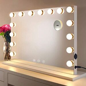 HOMPEN Vanity Mirror Makeup Mirror with Lights,Large Hollywood Lighted Vanity Mirror with 15 Dimmable LED Bulbs ,3 Color Modes, Touch Control for Dressing Room & Bedroom, Tabletop or Wall-Mounted