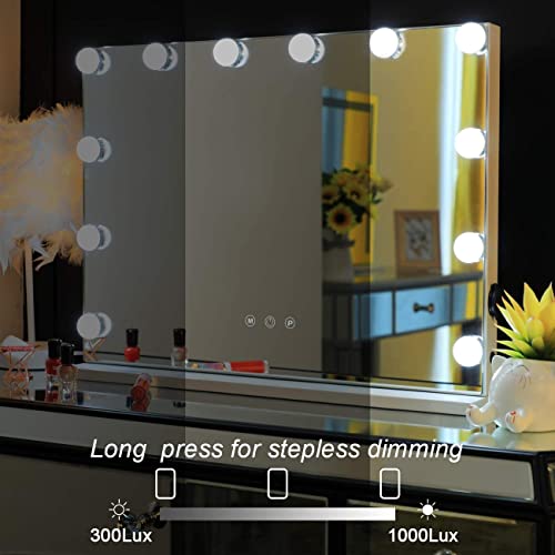 HOMPEN Vanity Mirror Makeup Mirror with Lights,Large Hollywood Lighted Vanity Mirror with 15 Dimmable LED Bulbs ,3 Color Modes, Touch Control for Dressing Room & Bedroom, Tabletop or Wall-Mounted | The Storepaperoomates Retail Market - Fast Affordable Shopping