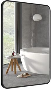 Black Bathroom Mirror for Wall, Brightify 24×36 Inch Rectangluar Black Metal Framed Mirror, Modern Wall Mounted Vanity Mirror for Bathroom, Vertical or Horizontal