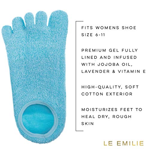 LE EMILIE 5 Toe Moisturizing Gel Socks | Perfect for Healing Dry Cracked Heels and Feet | Infused with Aromatherapy Blend of Lavender and Jojoba Oil | 1 Pair, Blue | The Storepaperoomates Retail Market - Fast Affordable Shopping