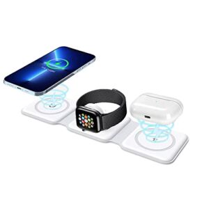 Criacr 3 in 1 Foldable Wireless Charger, Magnetic Fast Wireless Charging Pad, Compatible with iPhone 14/Pro/Max/Plus/13/12, Apple Watch, AirPods Pro (Adapter NOT Included)