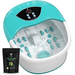 5 in 1 Foot Spa/Bath Massager with Tea Tree Oil Foot Soak with Epsom Salt – with Heat, Bubbles and Vibration, Digital Temperature Control – Mini Acupressure Massage Points – Foot Stress Relief Spa