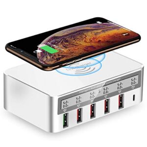 USB Fast Charger, Multi-Port 100W-6 Port USB Fast Charging Station，FUHAOXUAN with Quick Charge 3.0 QC 3.0 and PD Speed Charger,with 10W Max Wireless Charging for iPhone Xs