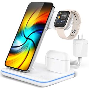 Wireless Charging Station, 2021 Upgraded 3 in 1 Wireless Charger Stand with Breathing Indicator Compatible with iPhone 13/12/11 Pro/XS, AirPods 3/2/1/pro, iWatch Series 7/6/5/4/3, and Samsung Phones