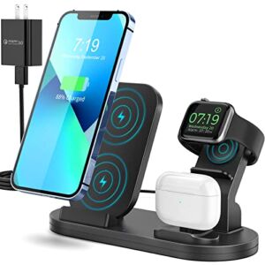 Wireless Charger, Wireless Charging Station for Apple Products, 3 in 1 Wireless Charger Stand for iPhone 8 Above Series, iWatch 8/Ultra/7/6/SE/5/4/3/2/1, Airpods Pro/3/2/1(with 18W Adapter)(Black)