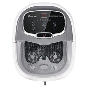COSTWAY Foot Spa/Bath Massager, with Motorized Rollers, Shiatsu Massage, Shower, Heat, Red Light, Temperature Control, Timer, LED Display, Drainage Pipe for Foot Stress Relief (Grey)
